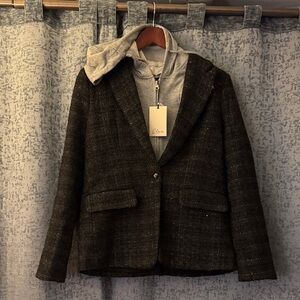 Elan hooded blazer -Black Blazer with Gray Hoodie